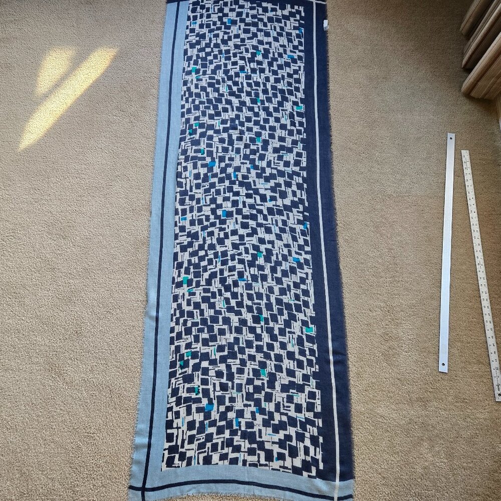 Kinross Silk Cashmere Scarf Blue Squares